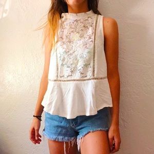 Free people pineapple embroidered swing tank